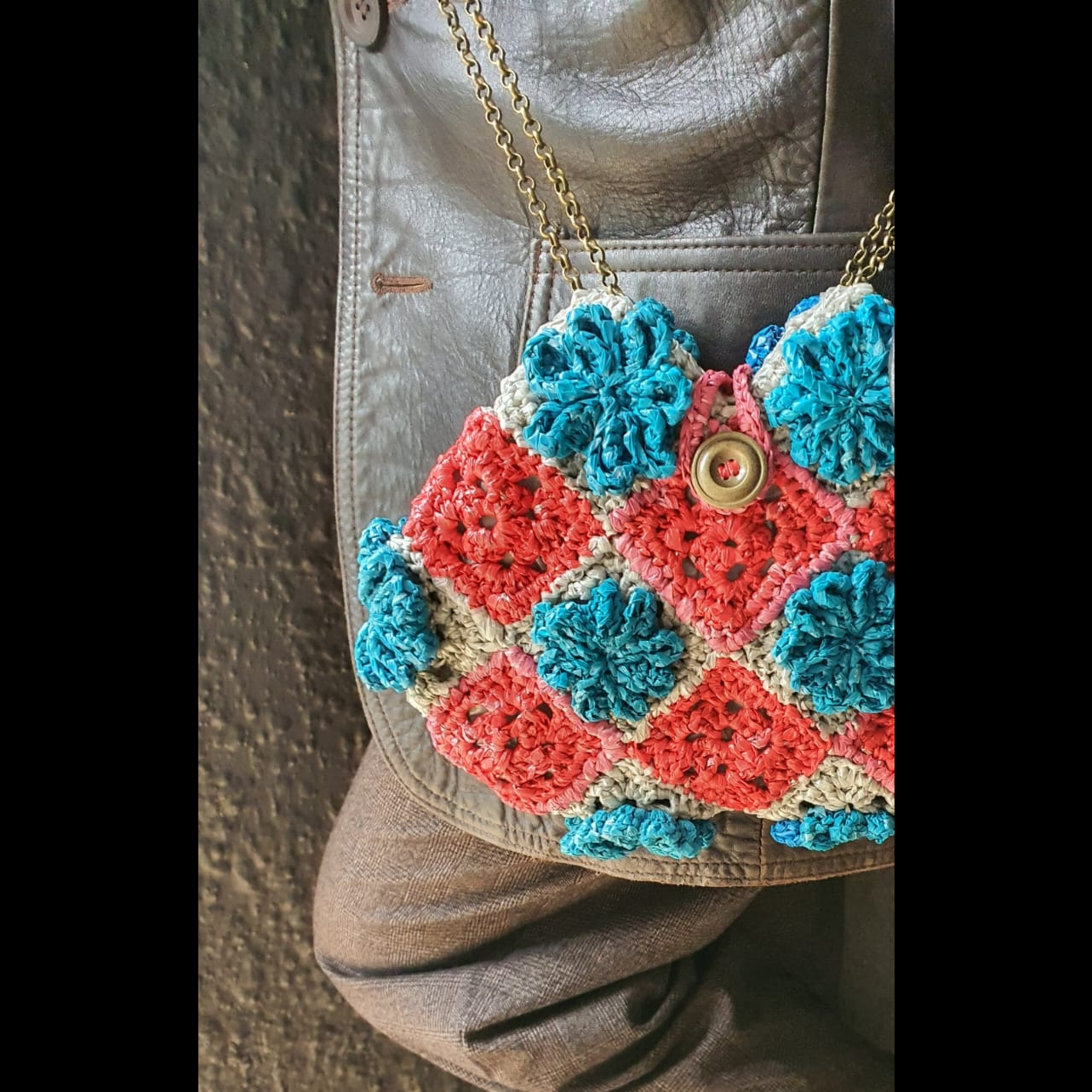 turquoise flower handbag